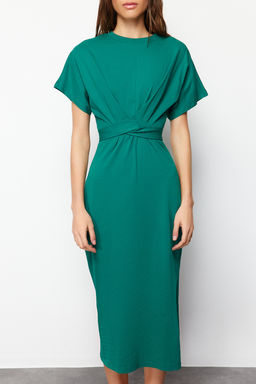 TRENDYOLMILLA Siyah %100 Pamuk Bele Oturan Y?rtmac ve Baglama Detayl? Midi Orme Kalem Elbise TWOSS21EL0404  фото 40
