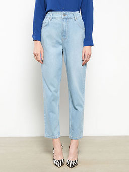 Kad?n Y?ksek Bel Rahat Kal?p D?z Jean Pantolon