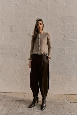 KNIT CARDIGAN WITH RUFFLE TRIMS