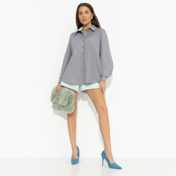 Рубашка свободная с контрастными вставками Говорите обо мне (мятный) - Charutti фото 8