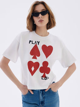 CONTE Свободная футболка из хлопка с рисунком Born in love LD 2675 white-play love - Conte elegant фото 3