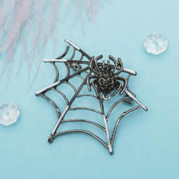 Цена за 2 шт. Брошь «Паук в паутине», черно-белая в серебре