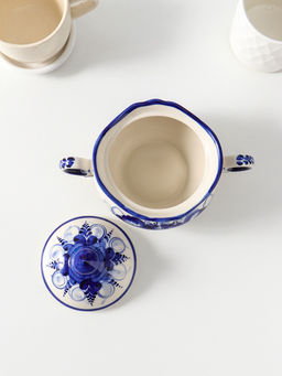 Сахарница фарфоровая «Тюльпан», с ручками, 0.5 л, 12×17 см, гжель