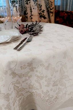 Скатерть льняная жаккардовая Бабочка- п/вар. 150*300 см. п/лен