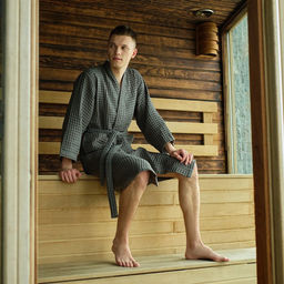 Халат вафельный мужской удлиненный «Этель» Boho, размер 46-48, светло-серый