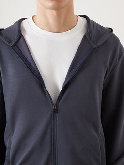 Kap??onlu Uzun Kollu Erkek Fermuarl? Sweatshirt