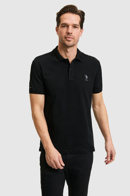 Erkek Slim Fit Polo Yaka Siyah Basic Ti__rt