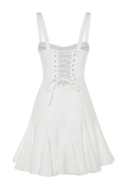 TRENDYOLMILLA Bridal Ekru A-Kesim Astarl? Korse Detayl? Biyeli Dokuma K?sa Abiye Gece Elbise TPRSS23EL00251  фото 9