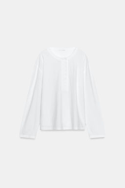 CAMISETA CUELLO PANADERO CON LINO / Blanco