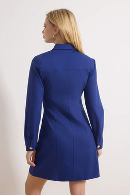 Lacivert Dugmeli Mini Gabardin Dokuma Elbise TWOSS26EL00144
