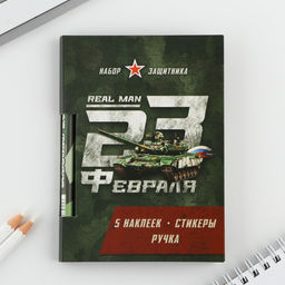 Цена за 2 шт. Подарочный набор, блок бумаги 30 л, ручка синяя паста 1.0 мм, наклейки 5 шт. 23 февраля