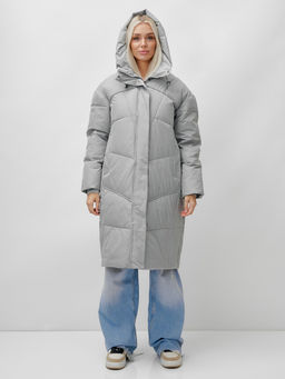 Пальто летучая мышь женское с капюшоном зимнее серого цвета 9616Sr - Mtforce фото 6