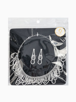 Набор 2 пред-а: серьги, колье со стразами "Лёд" люстры. d=13,5см, цвет белый в серебре