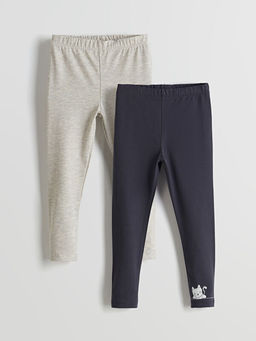 Bisiklet Yaka Bask?l? K?z ?ocuk Tayt 2li