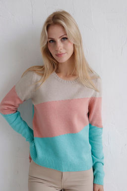Джемпер колор блок в цвете тиффани-пудра-беж - Martichelli фото 3