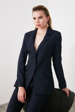 TRENDYOLMILLA Lacivert Regular Astarl? Dokuma Blazer Ceket TWOSS20CE0126  фото 12