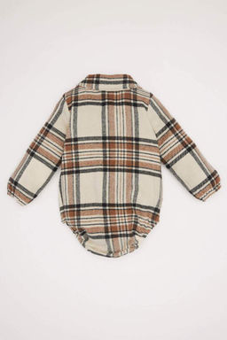 Рубашка для новорожденных мальчиков в клетку с фланелевым воротником и длинными рукавами на кнопках - Defacto фото 4