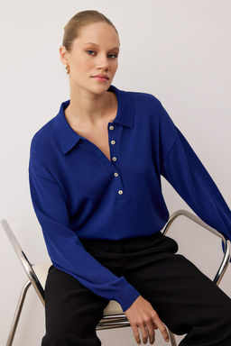 Wardrobe Essentials Saks Merserize Gorunumlu Polo Yaka Triko Kazak|TWOAW26KZ00042 - Trendyolmilla фото 2