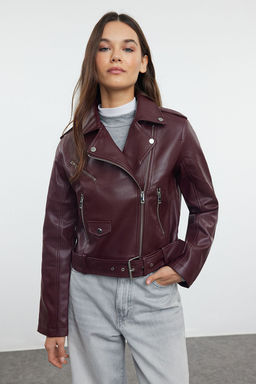 Trendyolmilla Ekru Regular Suni Deri Birker Ceket Mont TWOAW25MO00002  фото 12