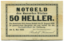 Банкнота 50 геллеров 1920 года Австрия  Фёслау (нотгельд)