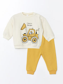 Bisiklet Yaka Uzun Kollu Bask?l? Erkek Bebek Sweatshirt ve E?ofman Alt 2li Tak?m