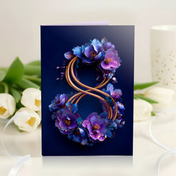 Открытка 4 шоколадки "8 (тёмная с золотом и цветами)"