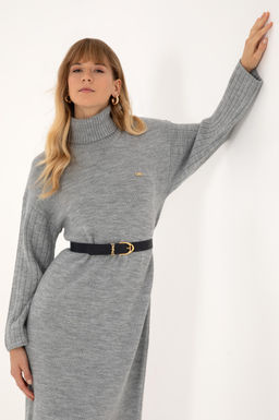 Kad_n Gri Melanj Triko Elbise - U.s. polo assn фото 2