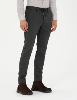 Antrasit Slim Fit _izgili Beli Lastikli Ba_c_kl_ Kanvas Pantolon