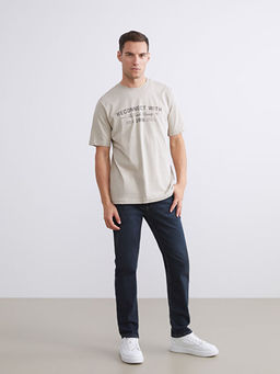 Bisiklet Yaka Bask?l? Penye Erkek Ti??rt