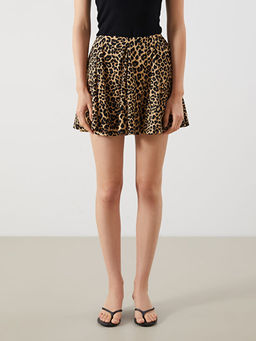 Beli Lastikli Leopar Desenli Mini Etek