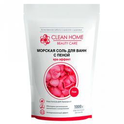 Соль для ванн 1кг, натуральная, морская, с пеной, "Роза", пакет 17,5х8х26см, "Clean Home Beauty Care" (Россия)
