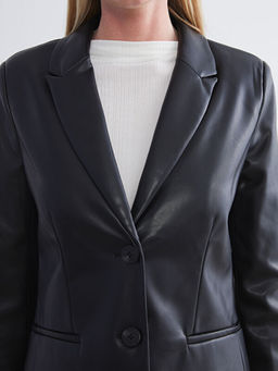 Kad?n Deri G?r?n?ml? Blazer Ceket