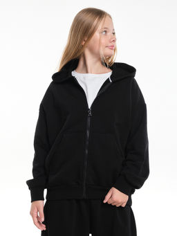 Толстовка зипка оверсайз с капюшоном на молнии 22-5610 черный