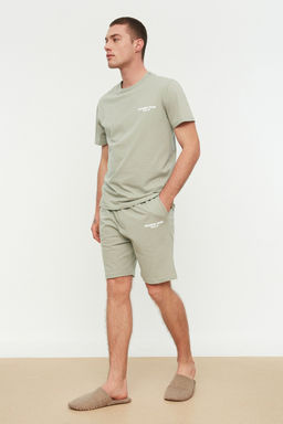 TRENDYOL MAN Mint Regular Fit Bask?l? Sortlu Pijama Tak?m? TMNSS22PT0060