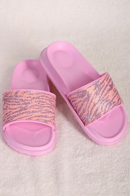 Шлепанцы сиреневые с принтом зебра и блестками