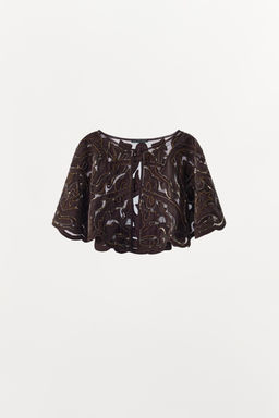COMBINED VELVET BEADED SEQUIN CAPE - Zara фото 3