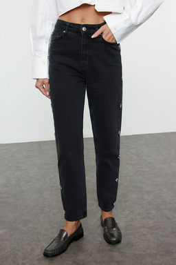 Siyah Tasl? Yuksek Bel Mom Jeans TWOAW25JE00255 - Trendyolmilla фото 3