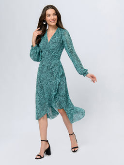 Платье бирюзового цвета длины мини с принтом - 1001dress фото 3