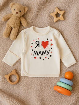 Распашонка ясельная молочная с принтом  "Я люблю маму "