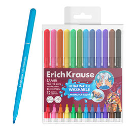 АКЦИЯ Цена за 24 шт. Фломастеры ErichKrause Safari Ultra Washable 12 цветов (в футляре с европодвесом 12 шт)