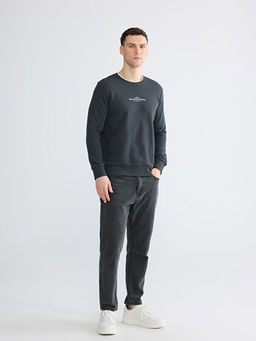 Bisiklet Yaka Bask?l? Erkek Sweatshirt