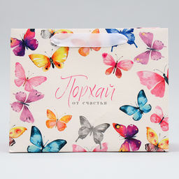 Цена за 2 шт. Пакет подарочный ламинированный, упаковка, Порхай от счастья, MS 23?18?10 см