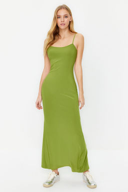 TRENDYOLMILLA Kahverengi Fitted/Vucuda Oturan Ask?l? Maxi Esnek Orme Kalem Elbise TWOSS23EL02435  фото 69