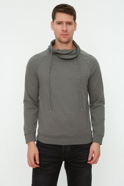 Antrasit Regular/Normal Kesim Degaje Yaka Uzun Kollu Sardonsuz Sweatshirt TMNAW21SW0302