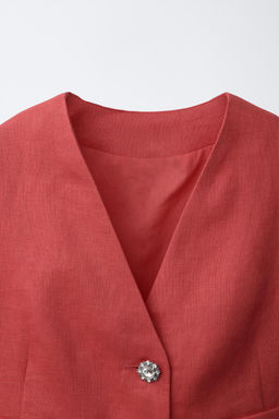 BLAZER BOT?N JOYA 100% LINO / Coral rojo - Zara фото 3