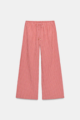 PANTAL?N ANCHO CUADRO VICHY / Blanco / Rojo