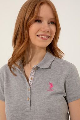 Женская серая меланжевая футболка с воротником поло Basic