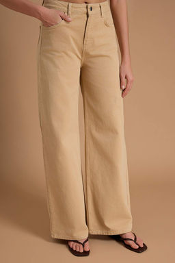 Bej Yuksek Bel Wide Leg Genis Paca %100 Pamuklu Jeans TWOSS26JE00165 - Trendyolmilla фото 5