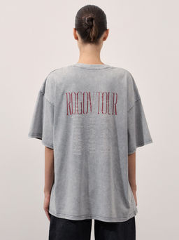 Оверсайз футболка с эффектом стирки и принтом / Zarina  фото 4