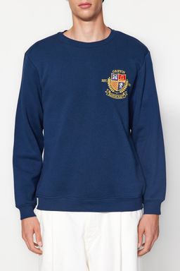 TRENDYOL MAN Indigo Regular/Normal Kesim Arma Nak?sl? Ici Polar/S?cak Tutan Sweatshirt TMNAW24SW00127 - Trendyolmilla фото 3